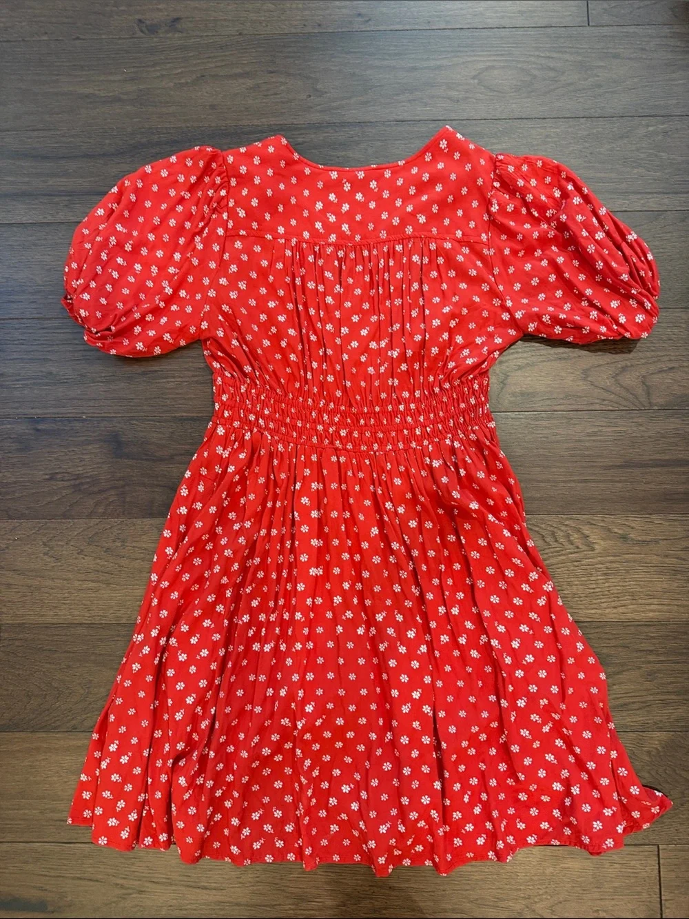 MADEWELL Puff Sleeve Buttonfront Retro Mini Dress In Bandana Red Medium - C1-100